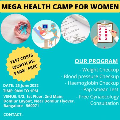 Mega Women’s Health Camp at Domlur on 25th June, 2022